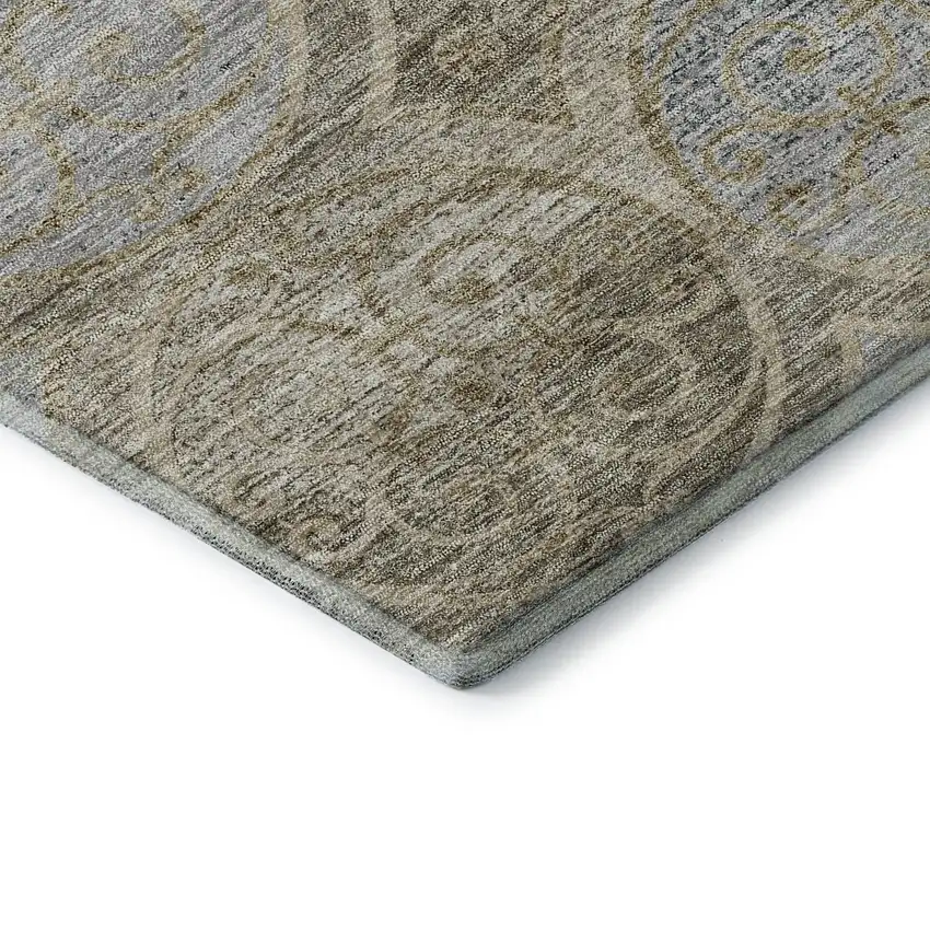 Beige Taupe And Blue Medallion Washable Area Rug With UV Protection Photo 8