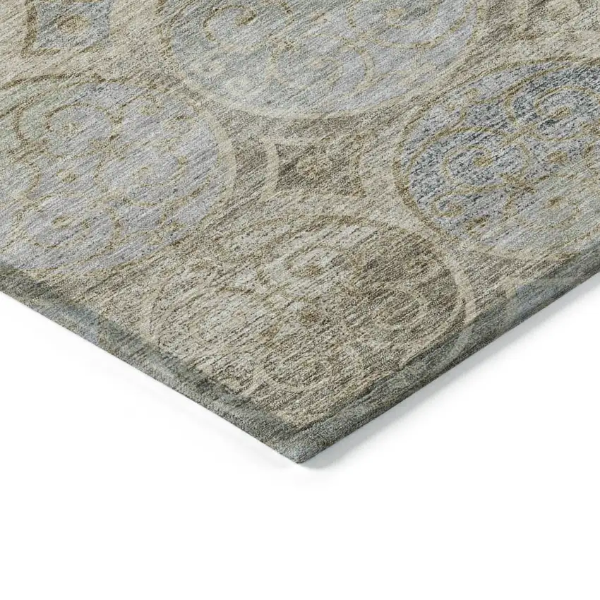 Beige Taupe And Blue Trellis Washable Indoor Outdoor Area Rug Photo 3