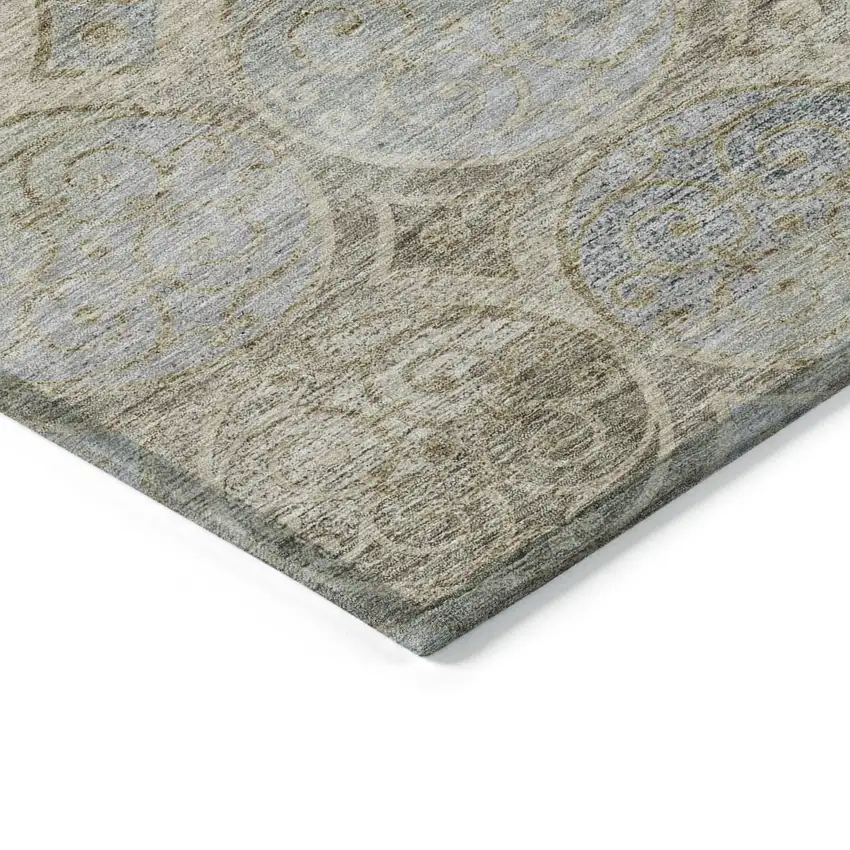 Beige Taupe And Blue Trellis Washable Indoor Outdoor Area Rug Photo 3