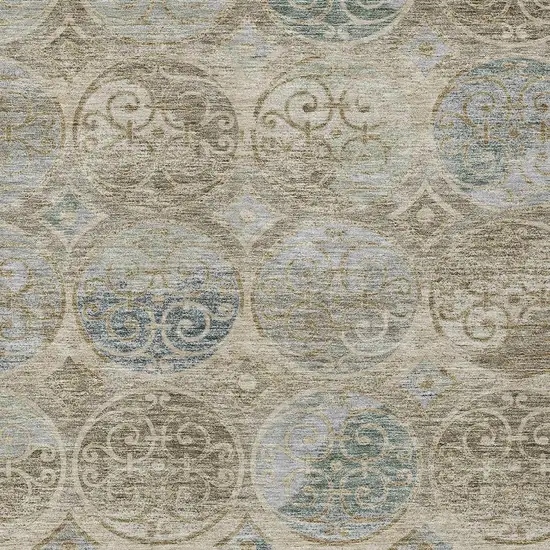 Beige Taupe And Blue Trellis Washable Indoor Outdoor Area Rug Photo 4