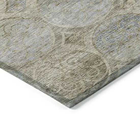 Beige Taupe And Blue Trellis Washable Indoor Outdoor Area Rug Photo 4