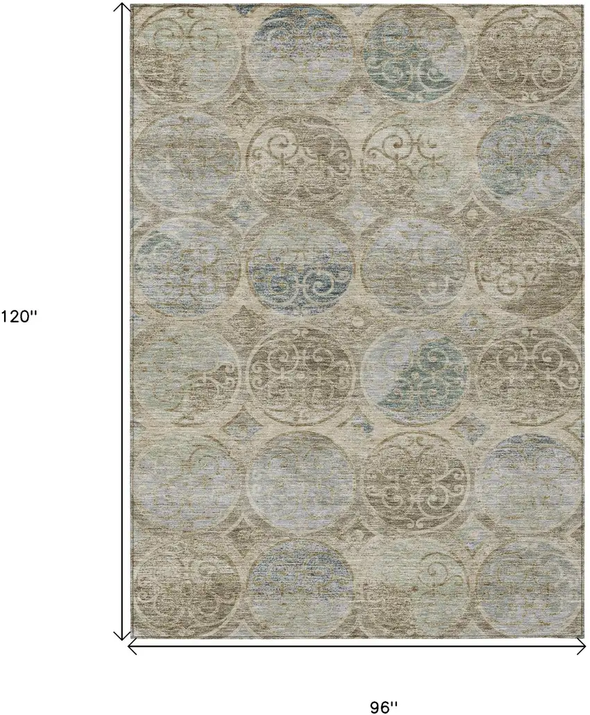 Beige Taupe And Blue Trellis Washable Indoor Outdoor Area Rug Photo 3