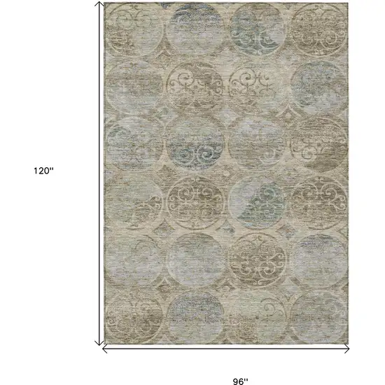 Beige Taupe And Blue Trellis Washable Indoor Outdoor Area Rug Photo 3
