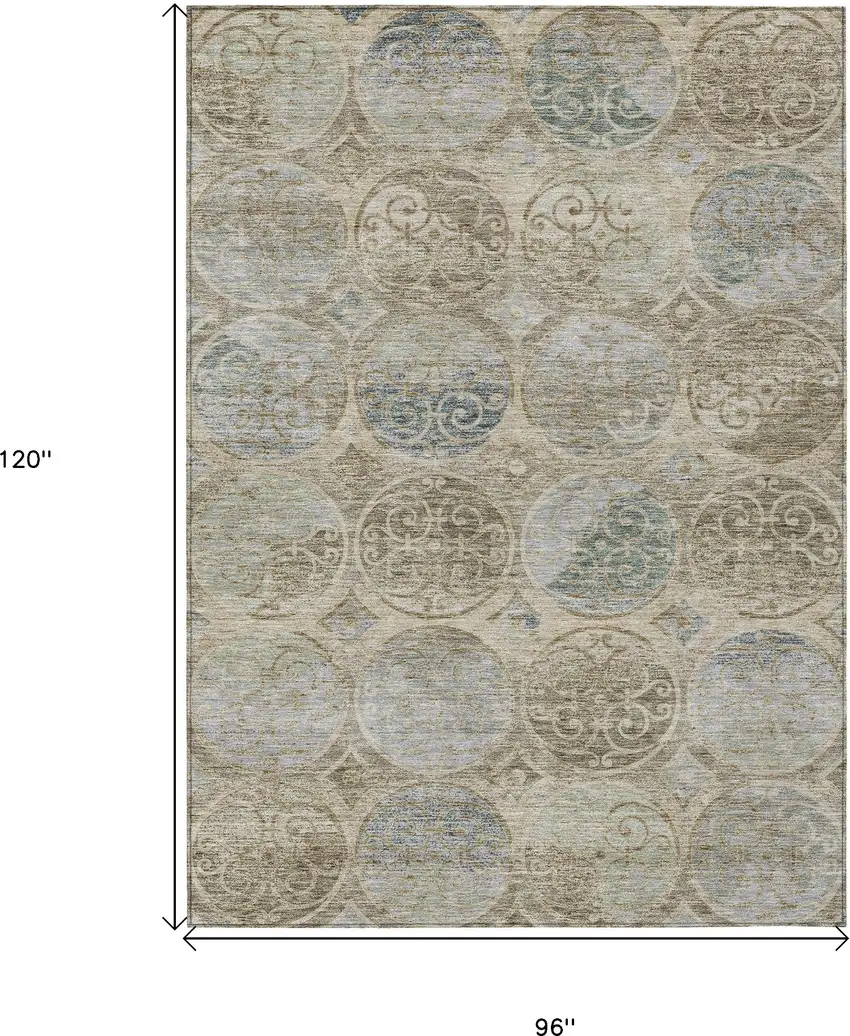 Beige Taupe And Blue Trellis Washable Indoor Outdoor Area Rug Photo 3