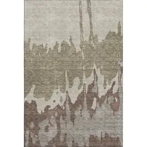 Photo of Beige Taupe And Brown Abstract Washable Area Rug With UV Protection
