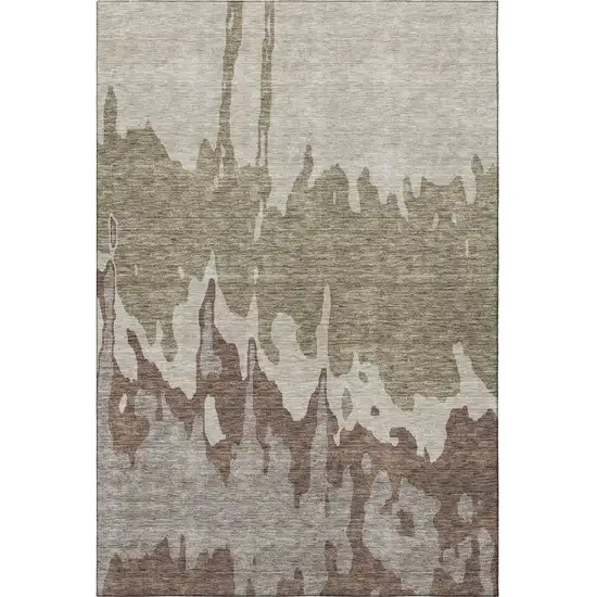 Beige Taupe And Brown Abstract Washable Area Rug With UV Protection Photo 3