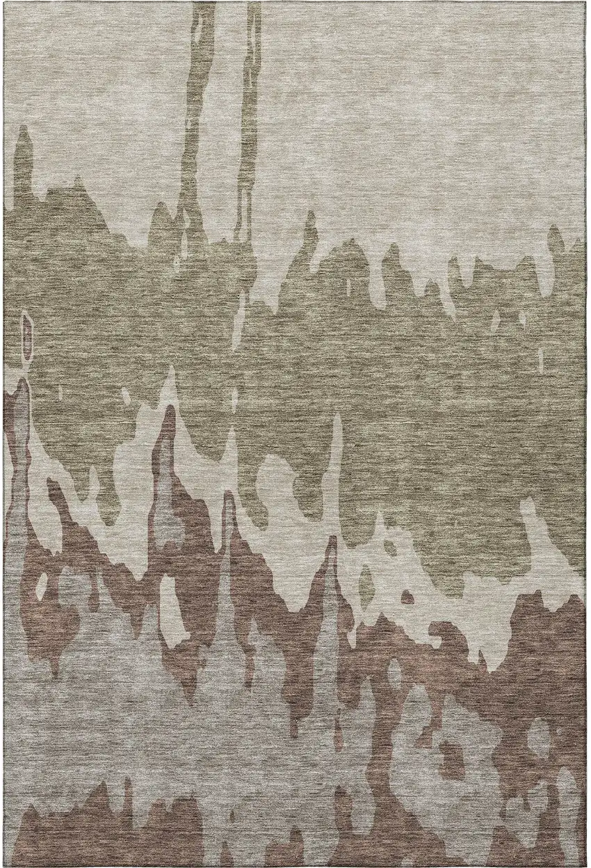 Beige Taupe And Brown Abstract Washable Area Rug With UV Protection Photo 3