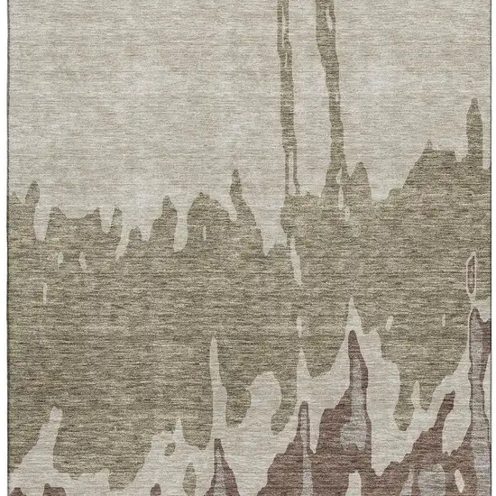 Beige Taupe And Brown Abstract Washable Area Rug With UV Protection Photo 2