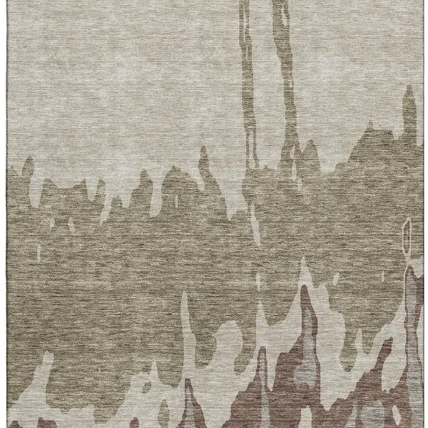 Beige Taupe And Brown Abstract Washable Area Rug With UV Protection Photo 2