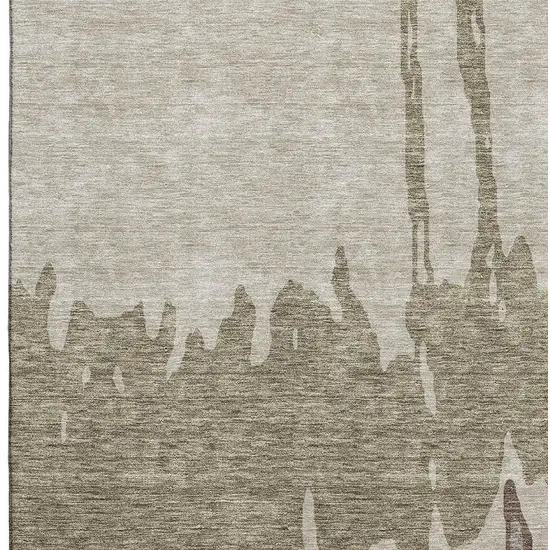 Beige Taupe And Brown Abstract Washable Area Rug With UV Protection Photo 3
