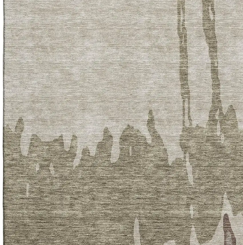 Beige Taupe And Brown Abstract Washable Area Rug With UV Protection Photo 3