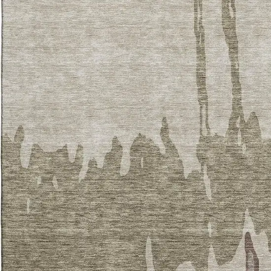 Beige Taupe And Brown Abstract Washable Area Rug With UV Protection Photo 2