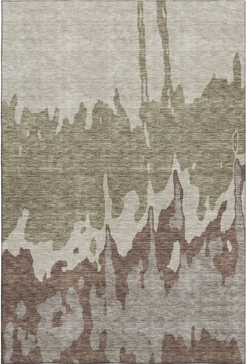 Beige Taupe And Brown Abstract Washable Area Rug With UV Protection Photo 1