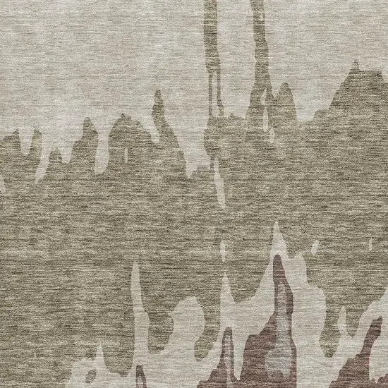 Beige Taupe And Brown Abstract Washable Area Rug With UV Protection Photo 2
