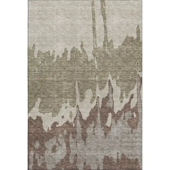 Beige Taupe And Brown Abstract Washable Area Rug With UV Protection Photo 1
