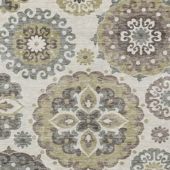 Beige Taupe And Brown Floral Medallion Washable Indoor Outdoor Area Rug Photo 5