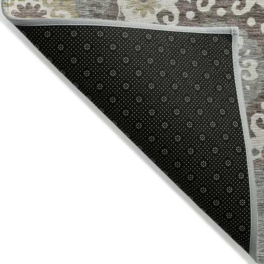 Beige Taupe And Brown Floral Medallion Washable Indoor Outdoor Area Rug Photo 4
