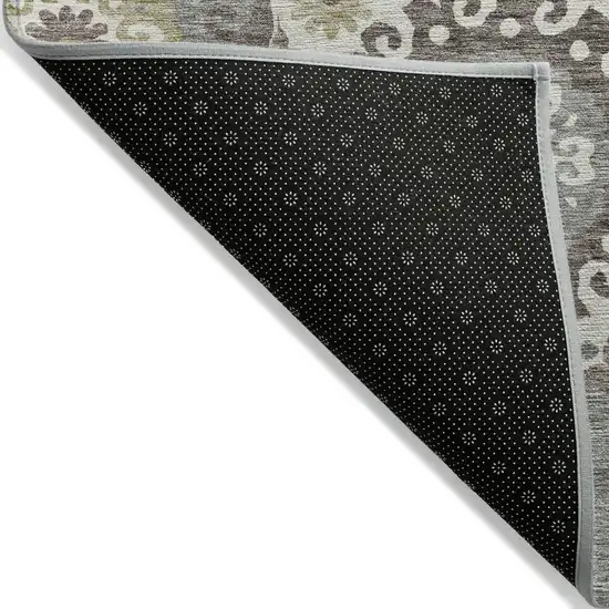 Beige Taupe And Brown Floral Medallion Washable Indoor Outdoor Area Rug Photo 4
