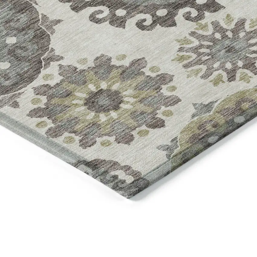 Beige Taupe And Brown Floral Medallion Washable Indoor Outdoor Area Rug Photo 3