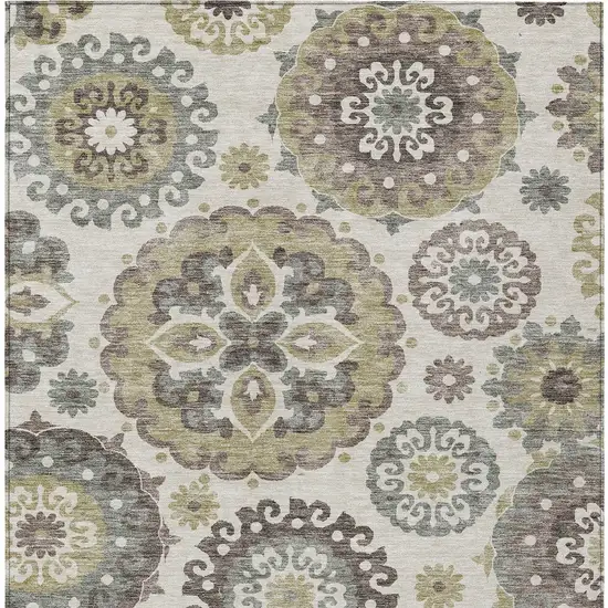 Beige Taupe And Brown Floral Medallion Washable Indoor Outdoor Area Rug Photo 6