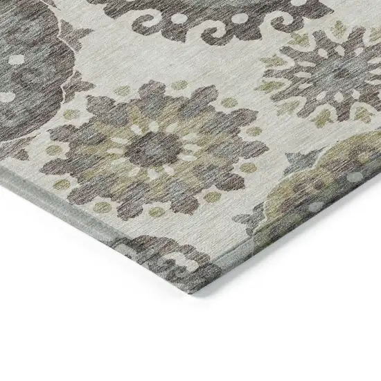 Beige Taupe And Brown Floral Medallion Washable Indoor Outdoor Area Rug Photo 2