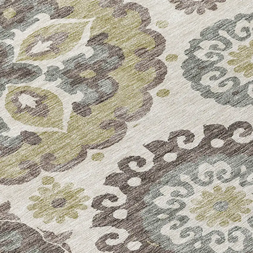 Beige Taupe And Brown Floral Medallion Washable Indoor Outdoor Area Rug Photo 8