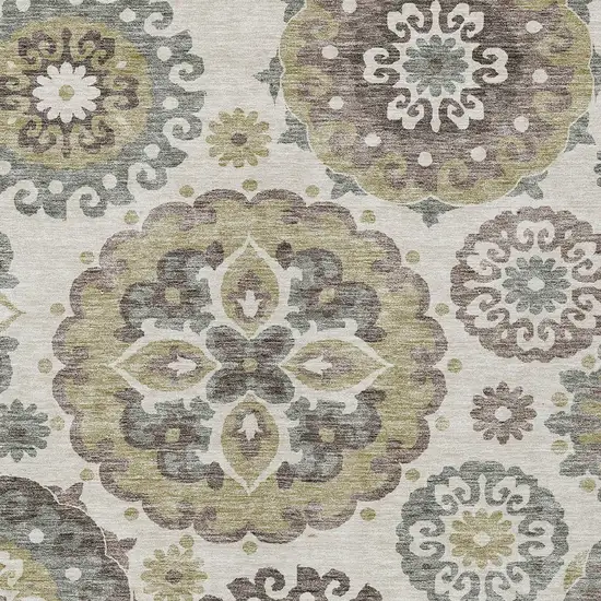 Beige Taupe And Brown Floral Medallion Washable Indoor Outdoor Area Rug Photo 4