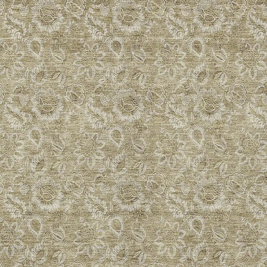 Beige Taupe And Brown Floral Washable Indoor Outdoor Area Rug Photo 5