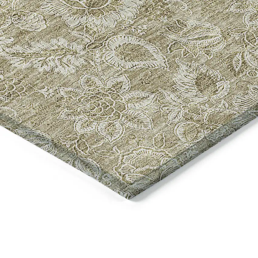 Beige Taupe And Brown Floral Washable Indoor Outdoor Area Rug Photo 4