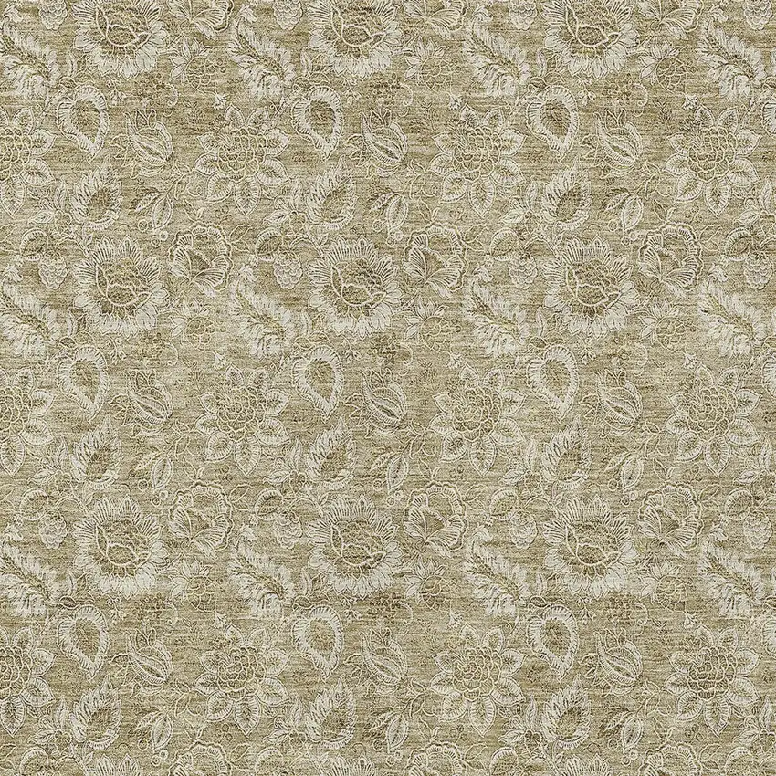 Beige Taupe And Brown Floral Washable Indoor Outdoor Area Rug Photo 5
