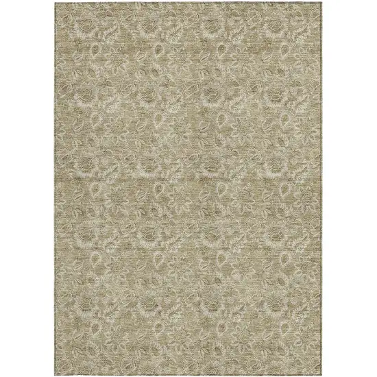 Beige Taupe And Brown Floral Washable Indoor Outdoor Area Rug Photo 6