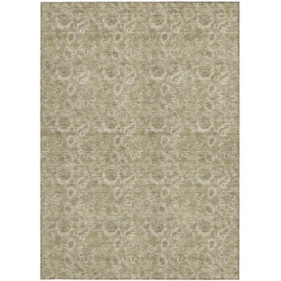 Beige Taupe And Brown Floral Washable Indoor Outdoor Area Rug Photo 6