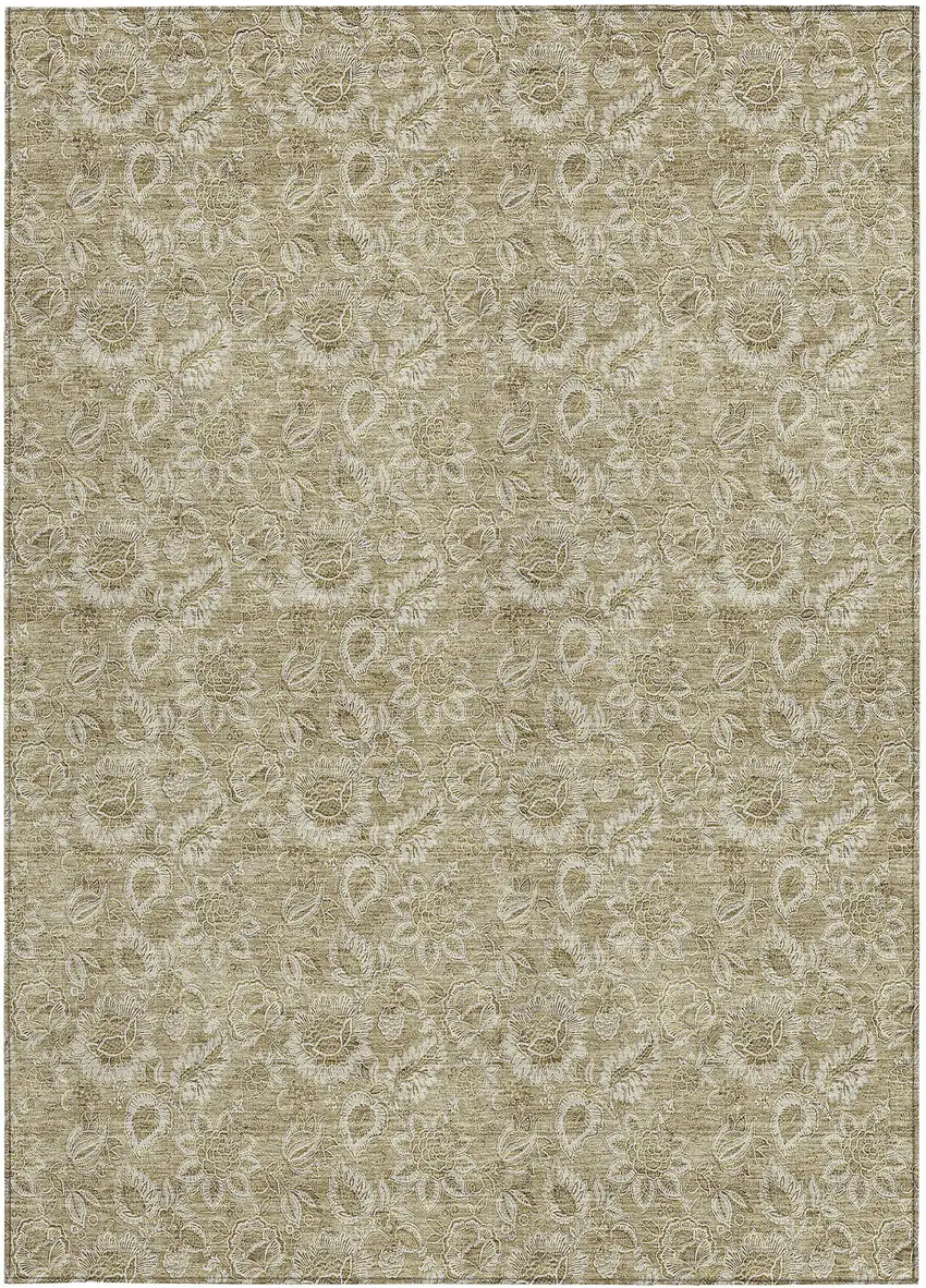 Beige Taupe And Brown Floral Washable Indoor Outdoor Area Rug Photo 6