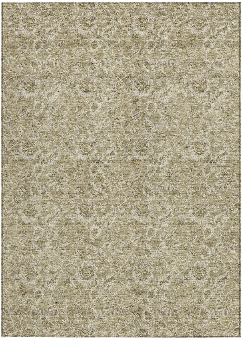 Beige Taupe And Brown Floral Washable Indoor Outdoor Area Rug Photo 6