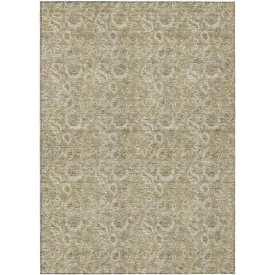 Beige Taupe And Brown Floral Washable Indoor Outdoor Area Rug Photo 2