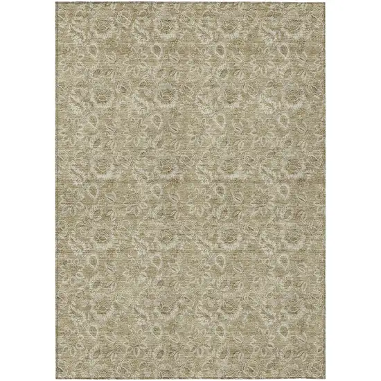 Beige Taupe And Brown Floral Washable Indoor Outdoor Area Rug Photo 2