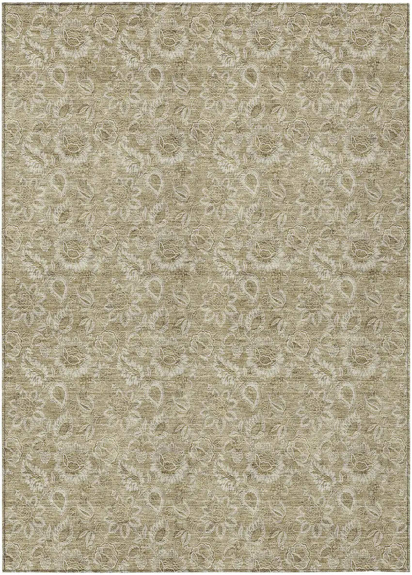 Beige Taupe And Brown Floral Washable Indoor Outdoor Area Rug Photo 2