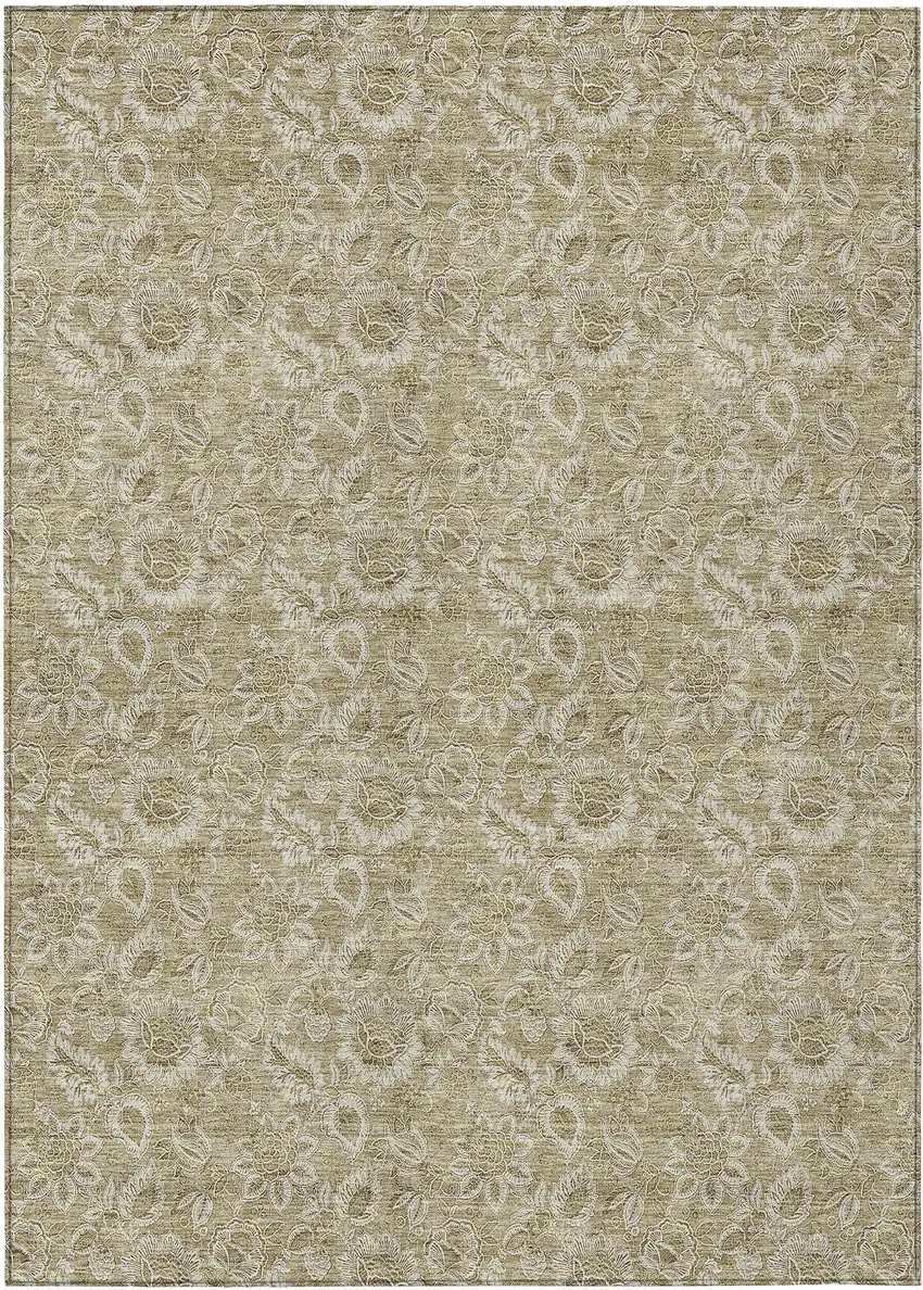 Beige Taupe And Brown Floral Washable Indoor Outdoor Area Rug Photo 2