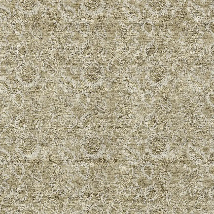 Beige Taupe And Brown Floral Washable Indoor Outdoor Area Rug Photo 5
