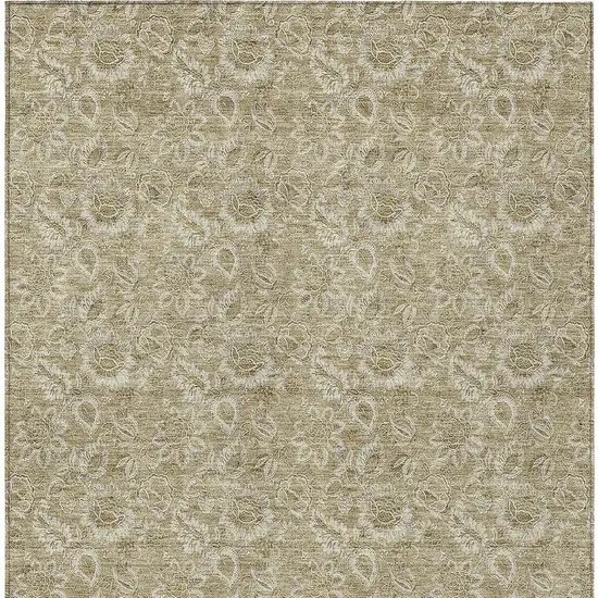 Beige Taupe And Brown Floral Washable Indoor Outdoor Area Rug Photo 6