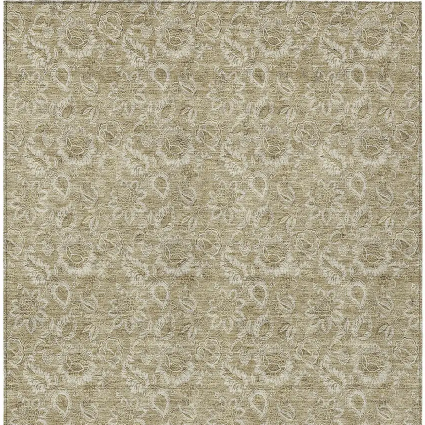 Beige Taupe And Brown Floral Washable Indoor Outdoor Area Rug Photo 6