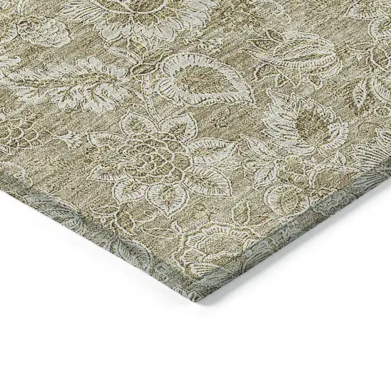 Beige Taupe And Brown Floral Washable Indoor Outdoor Area Rug Photo 4