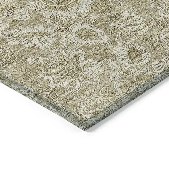 Beige Taupe And Brown Floral Washable Indoor Outdoor Area Rug Photo 4