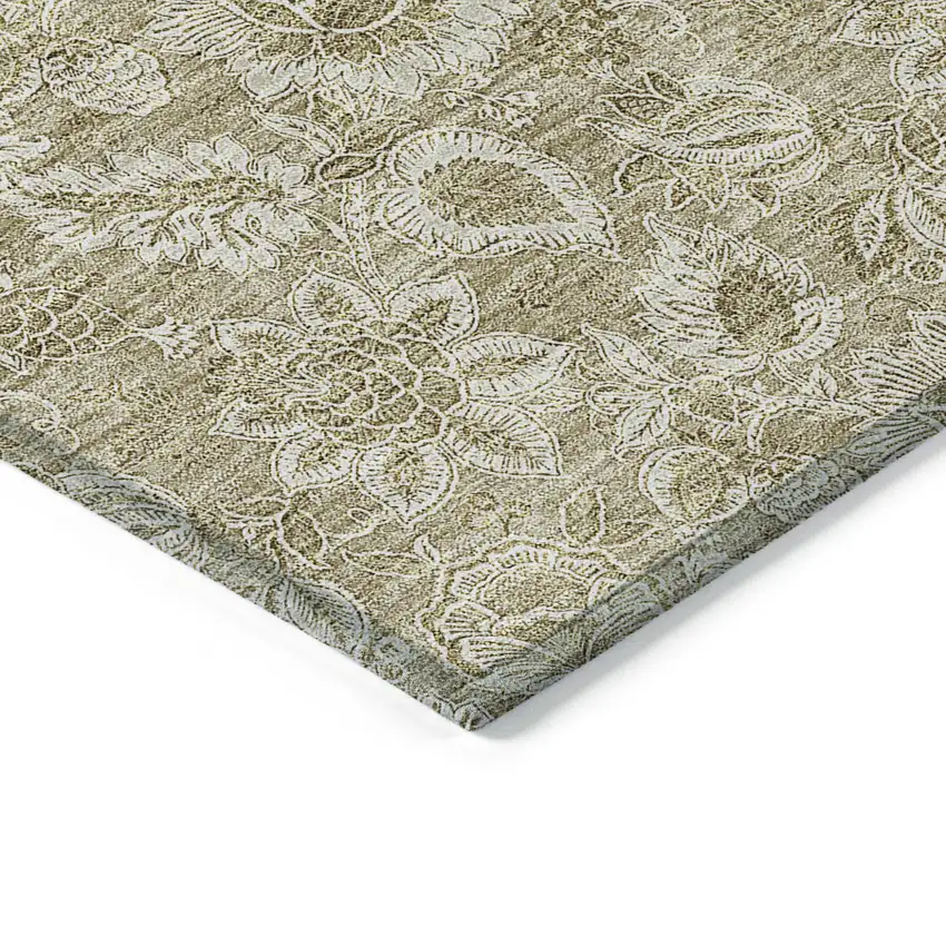 Beige Taupe And Brown Floral Washable Indoor Outdoor Area Rug Photo 4