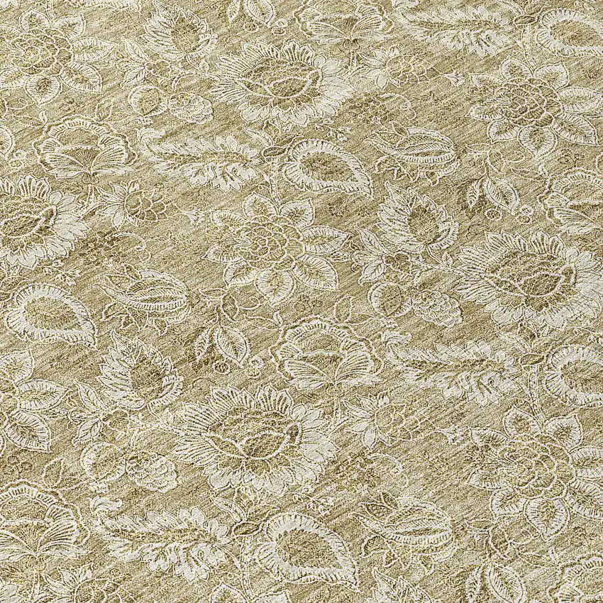 Beige Taupe And Brown Floral Washable Indoor Outdoor Area Rug Photo 8
