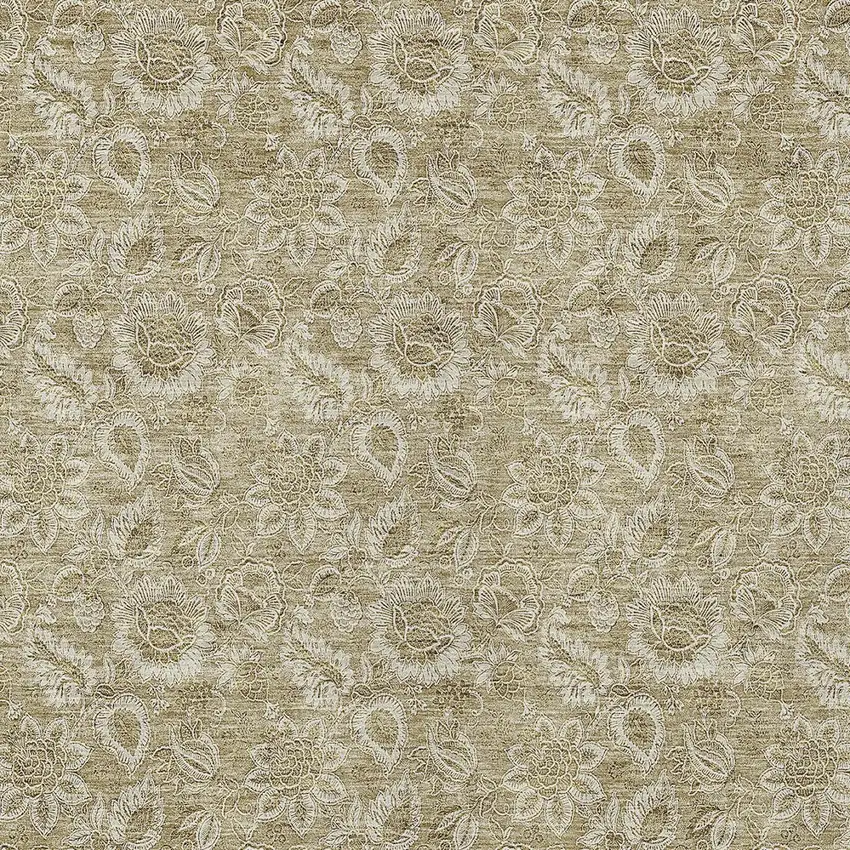Beige Taupe And Brown Floral Washable Indoor Outdoor Area Rug Photo 6