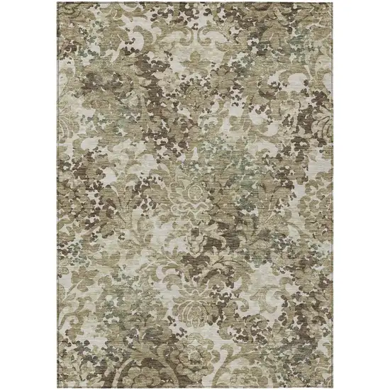 Beige Taupe And Brown Floral Washable Indoor Outdoor Area Rug Photo 1