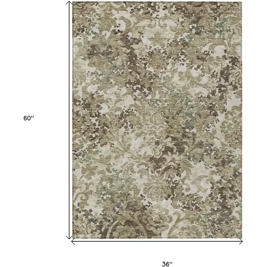 Beige Taupe And Brown Floral Washable Indoor Outdoor Area Rug Photo 9