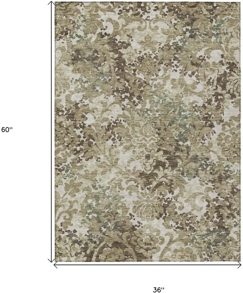 Beige Taupe And Brown Floral Washable Indoor Outdoor Area Rug Photo 9
