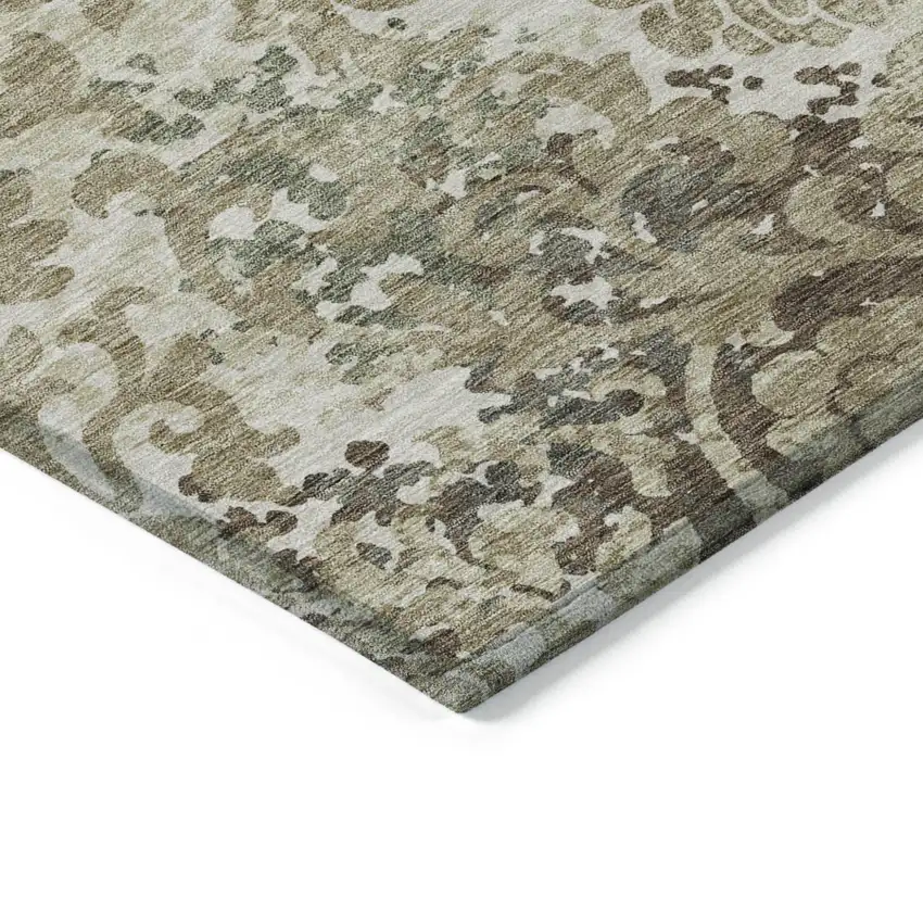 Beige Taupe And Brown Floral Washable Indoor Outdoor Area Rug Photo 3